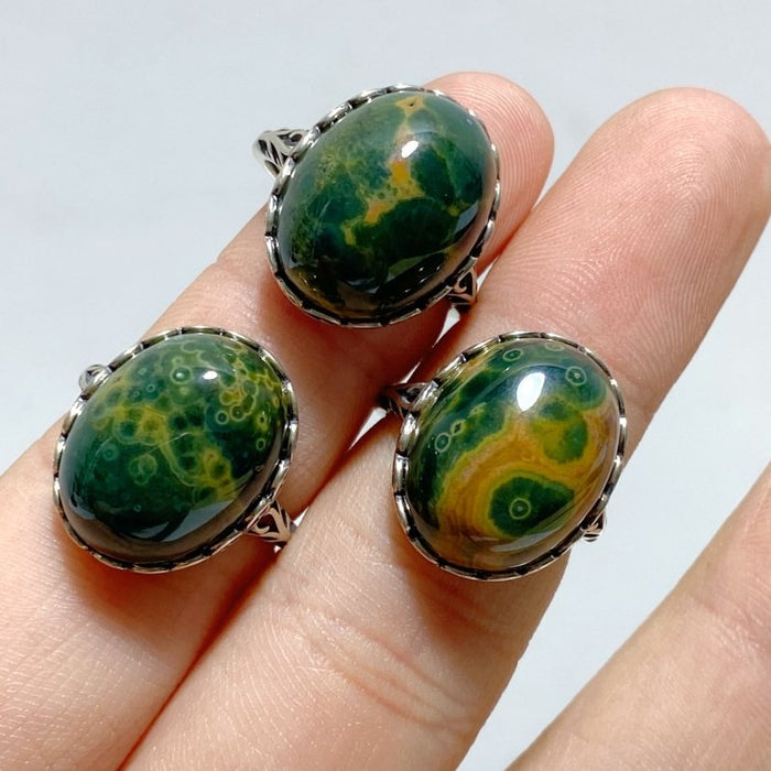 10 Pieces Different Styles S925 Sterling Silver 8th Vein Ocean Jasper Ring - Wholesale Crystals
