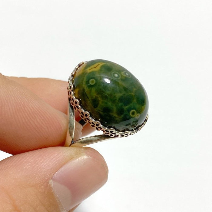 10 Pieces Different Styles S925 Sterling Silver 8th Vein Ocean Jasper Ring - Wholesale Crystals