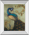 22x26 Peacock On Sage Il By Tiffany Hakimipour - Mirror Framed Print Wall Art - Beige