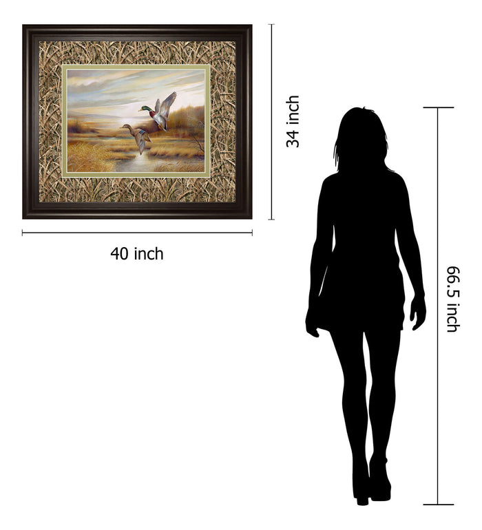 34x40 Mallards By Ruanne Manning And Mossy Oak Native Living - Framed Print Wall Art - Light Brown