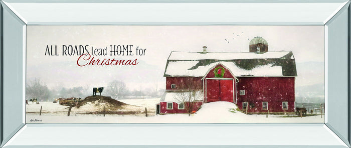 All Roads Lead Home For Christmas By Lori Deiter - Mirror Framed Print Wall Art - Beige