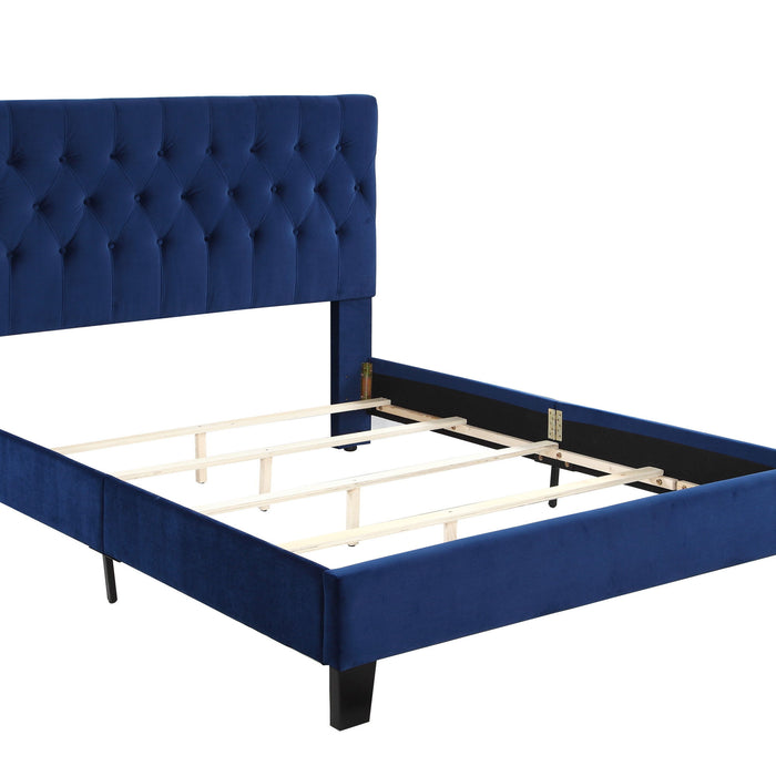 Amelia - Full Upholstered Bed With Tufted, Padded Headboard, And Platform-Style Base - Navy