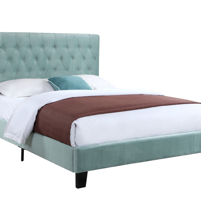 Amelia - King Upholstered Bed With Tufted, Padded Headboard, And Platform-Style Base - Light Blue
