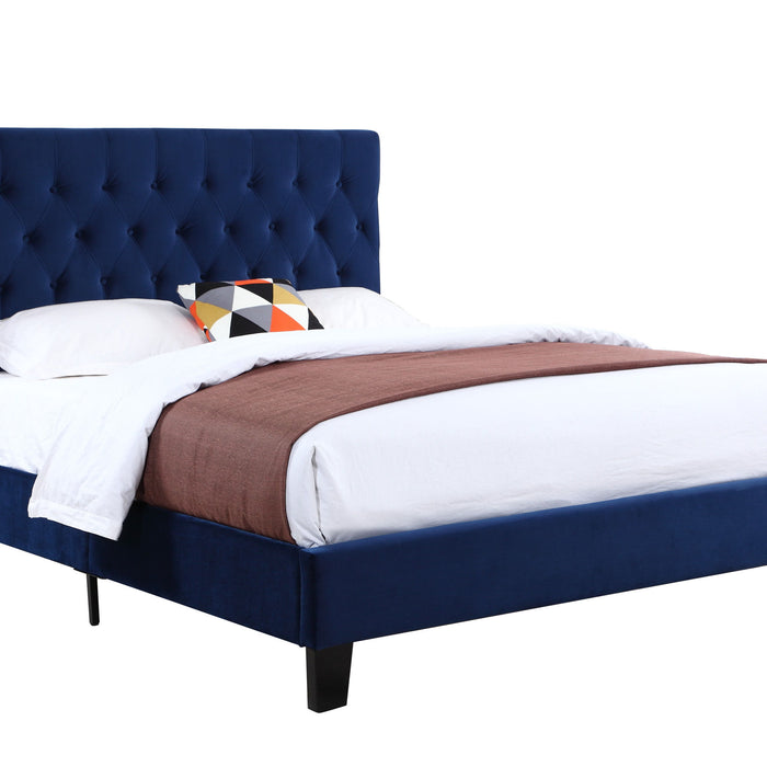 Amelia - King Upholstered Bed With Tufted, Padded Headboard, And Platform-Style Base - Navy
