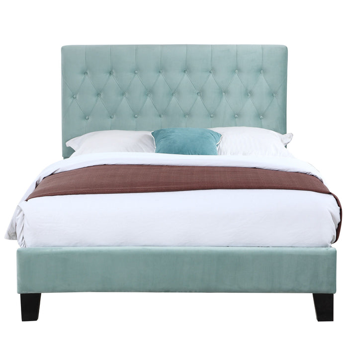 Amelia - King Upholstered Bed With Tufted, Padded Headboard, And Platform-Style Base - Light Blue