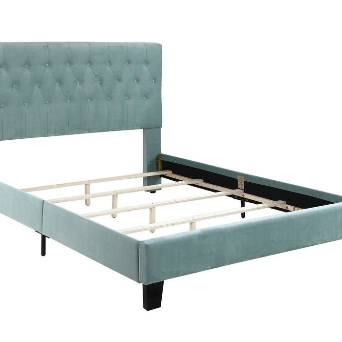 Amelia - Queen Upholstered Bed With Tufted, Padded Headboard, And Platform-Style Base - Light Blue