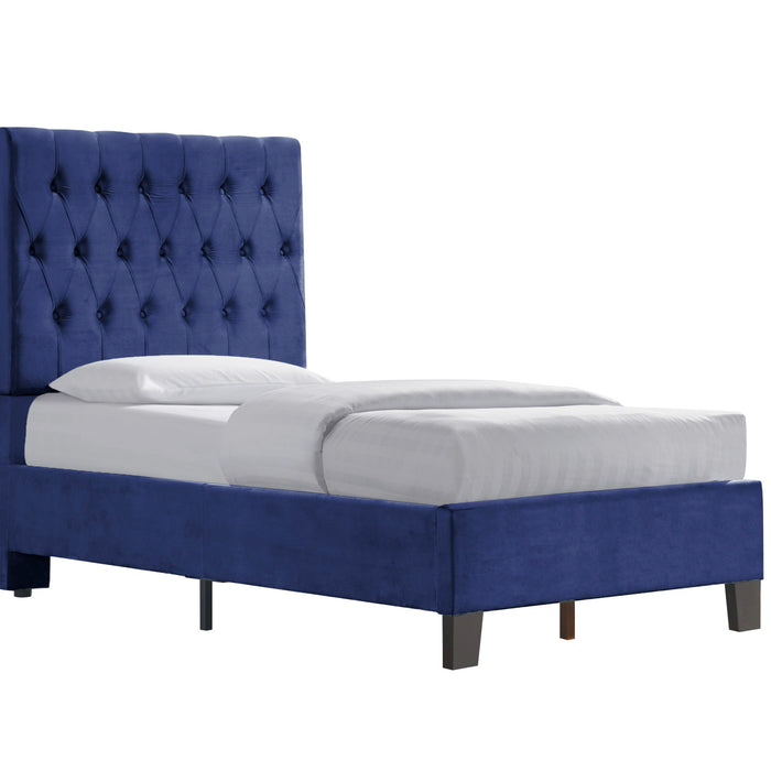 Amelia - Twin Upholstered Bed With Tufted, Padded Headboard, And Platform-Style Base - Navy