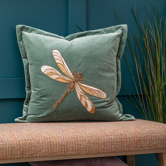 Aria Embroidered Cushion Teal: Teal / Feather Filled / 50 x 50cm