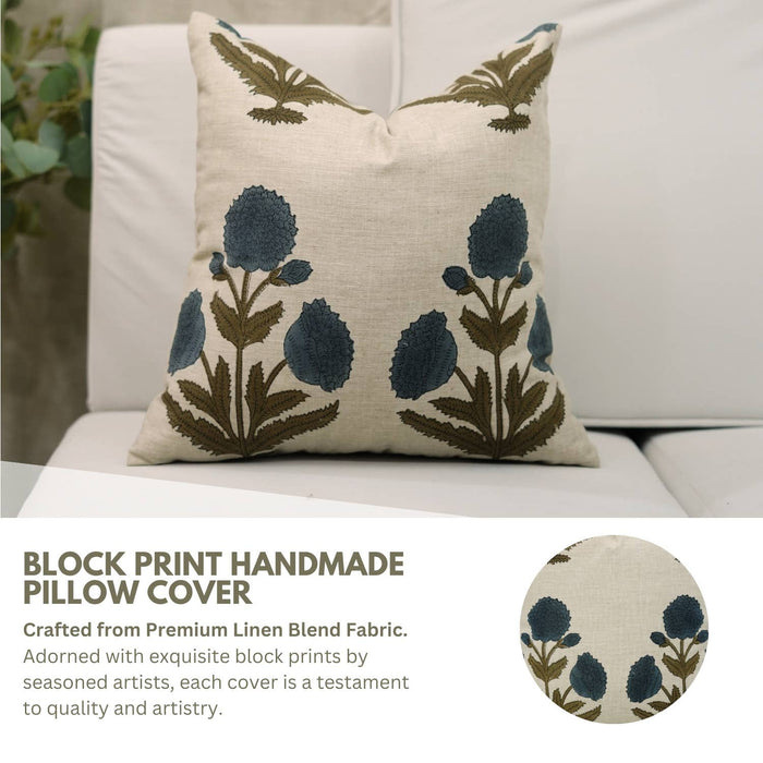 Bohemian Block Design Linen Blend Pillow Cover - Badshah: Linen Blend / One Side / 18X18