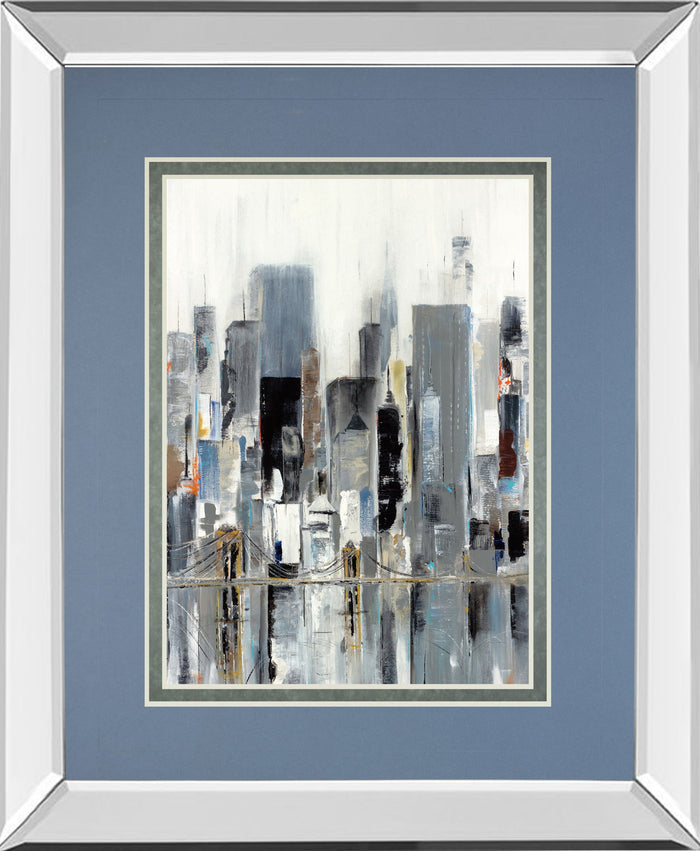 City Bridge By Aziz Kadmiri - Mirror Framed Print Wall Art - Blue