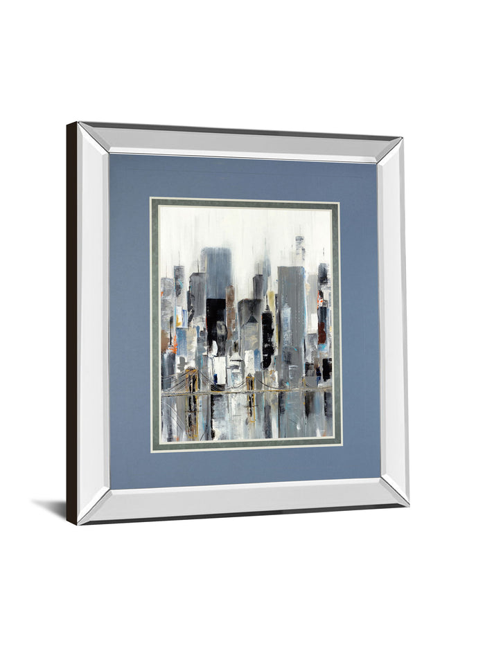 City Bridge By Aziz Kadmiri - Mirror Framed Print Wall Art - Blue