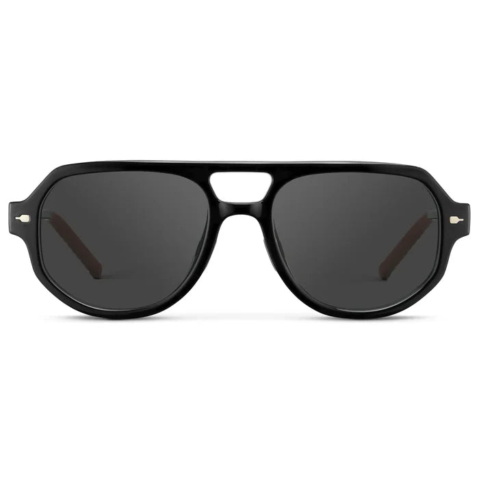 Black / Grey || Men's Geometric Aviator Prescription Sunglasses with Black Frame and Grey Lens on a white background