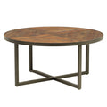 Denton - Round Coffee Table With Round, Pieced Top And Metal Base - Antique Pine And Steel Gray