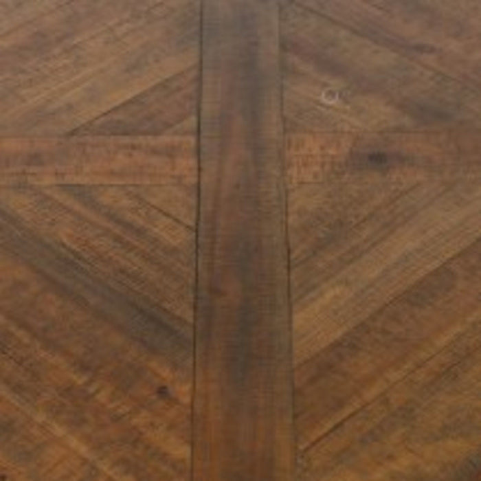 Denton - Round Coffee Table With Round, Pieced Top And Metal Base - Antique Pine And Steel Gray