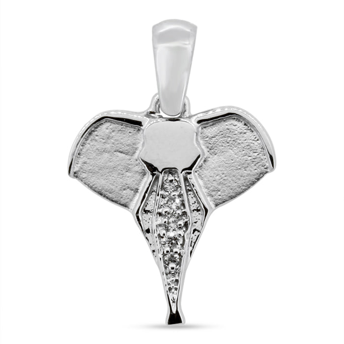 Elephant Head Pendant with Diamonds Silver & Chain 45cm