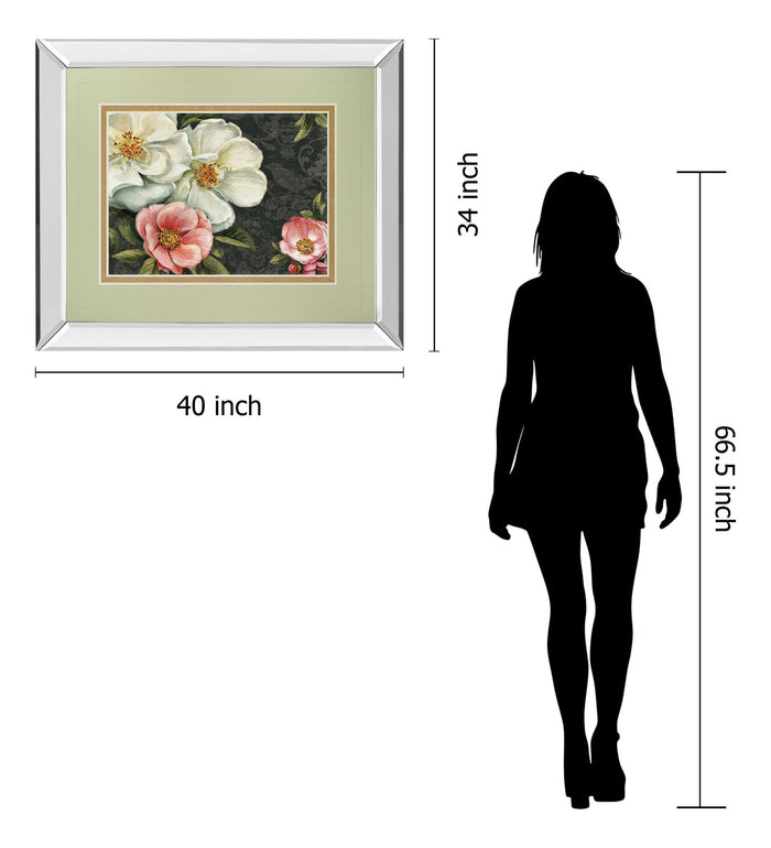 Floral Damask I By Lisa Audit - Mirror Framed Print Wall Art - Beige
