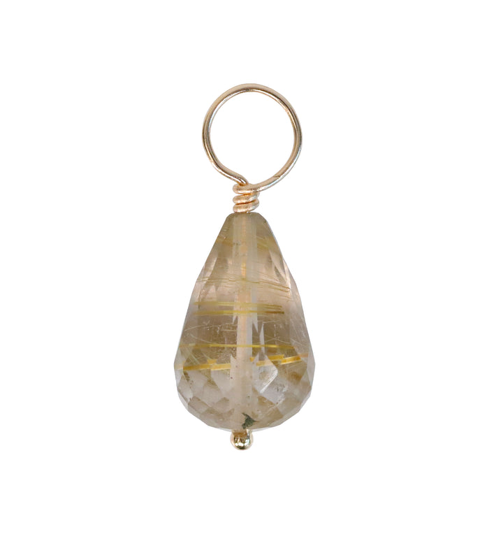 Gold Rutilated Quartz Faceted Drop Gemstone