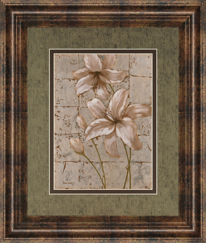 Lilies On Silver Il By Vivian Flasch - Framed Print Wall Art - Light Brown