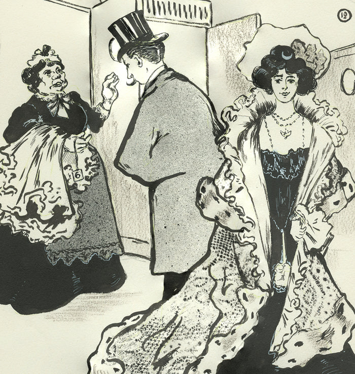 Gustave Marie-L'Ouvreuse-Maid and Opening Act-ink drawing-detail