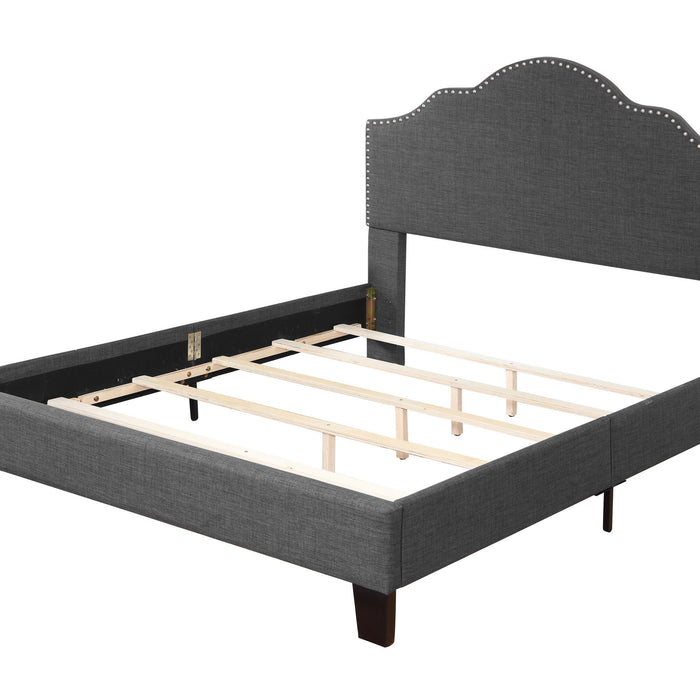 Madison - King Upholstered Bed With Nailhead, Padded Headboard, And Platform-Style Base - Charcoal Gray