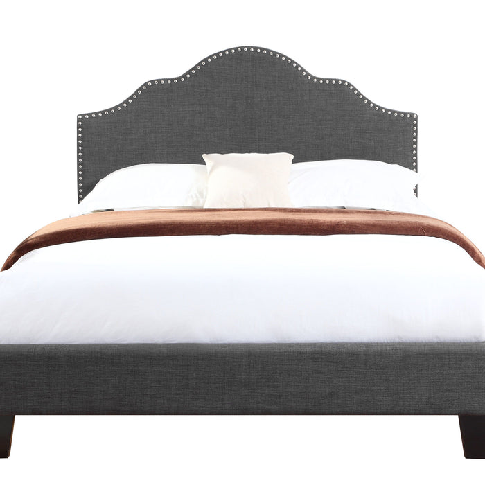 Madison - King Upholstered Bed With Nailhead, Padded Headboard, And Platform-Style Base - Charcoal Gray