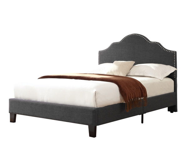 Madison - Queen Upholstered Bed With Nailhead, Padded Headboard, And Platform-Style Base - Charcoal Gray
