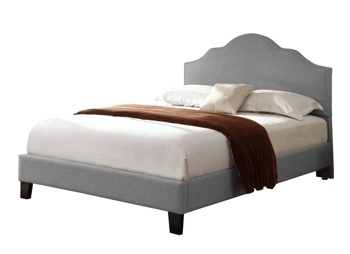 Madison - Queen Upholstered Bed With Nailhead, Padded Headboard, And Platform-Style Base - Light Gray