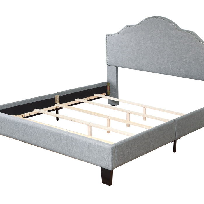Madison - Queen Upholstered Bed With Nailhead, Padded Headboard, And Platform-Style Base - Light Gray