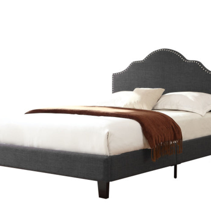 Madison - Queen Upholstered Bed With Nailhead, Padded Headboard, And Platform-Style Base - Charcoal Gray