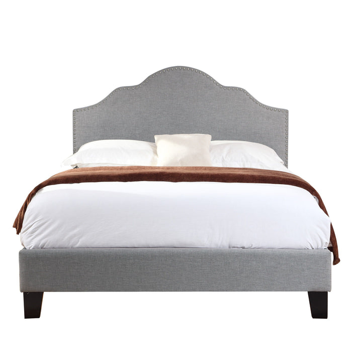 Madison - Queen Upholstered Bed With Nailhead, Padded Headboard, And Platform-Style Base - Light Gray