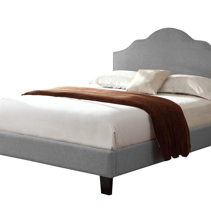Madison - Queen Upholstered Bed With Nailhead, Padded Headboard, And Platform-Style Base - Light Gray