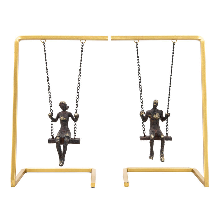 Metal Swinging Figures Bookends Set of 2 - Gold, 10 in.
