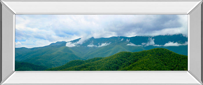 Misty Mountains Il By Kames Mcloughlin - Mirror Framed Print Wall Art - Blue
