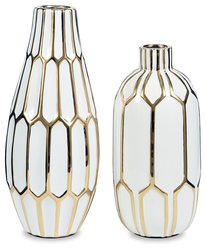 Mohsen - Indoor/Outdoor Vase Set (Set of 2) - Gold Finish / White