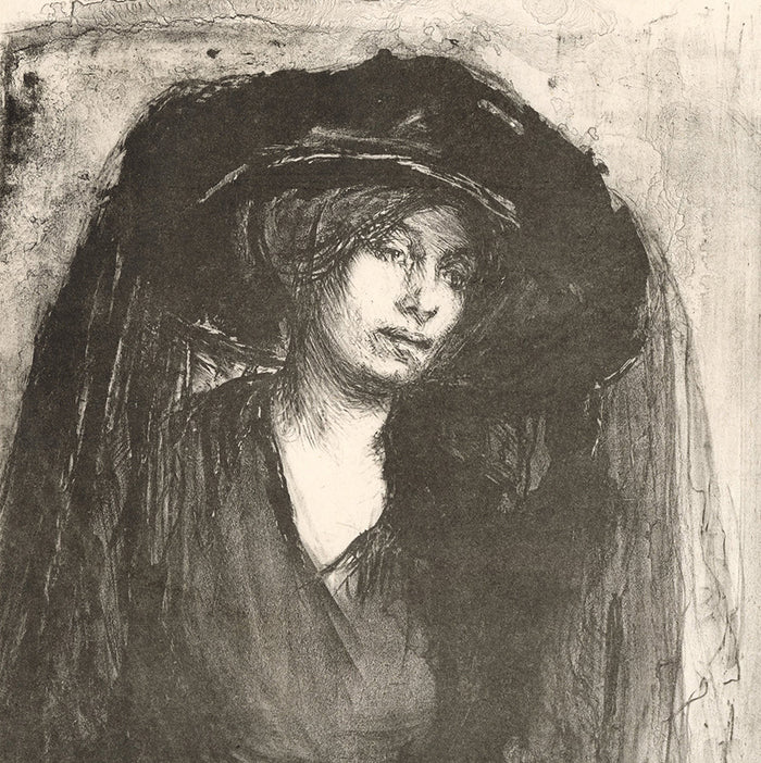 Ethel Gabain - Dueil - Mourning - orignal British crayon and ink wash lithograph - detail