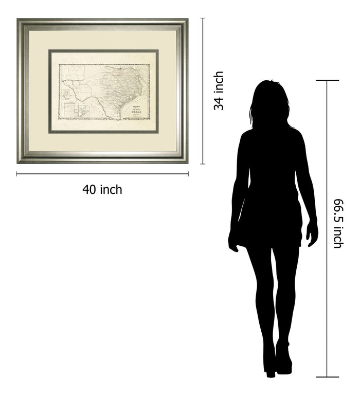New Map Of The State Of Texas By Johnson And Wank - Framed Print Wall Art - Beige