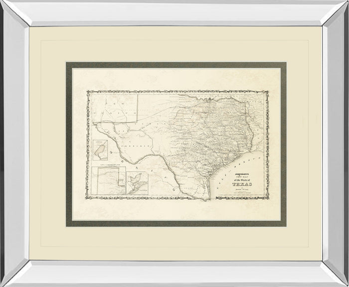 New Map Of The State Of Texas By Johnson And Wank - Mirror Framed Print Wall Art - Beige