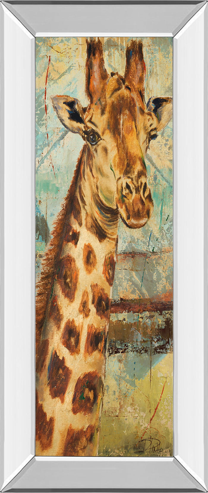 New Safari On Teal I By Patricia Pinto - Mirror Framed Print Wall Art - Light Brown