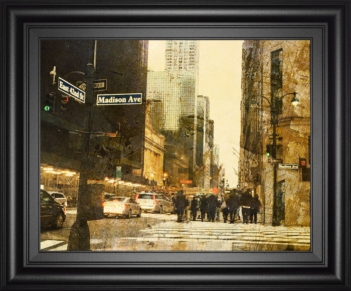 New York Streets By Acosta - Framed Print Wall Art - Light Brown