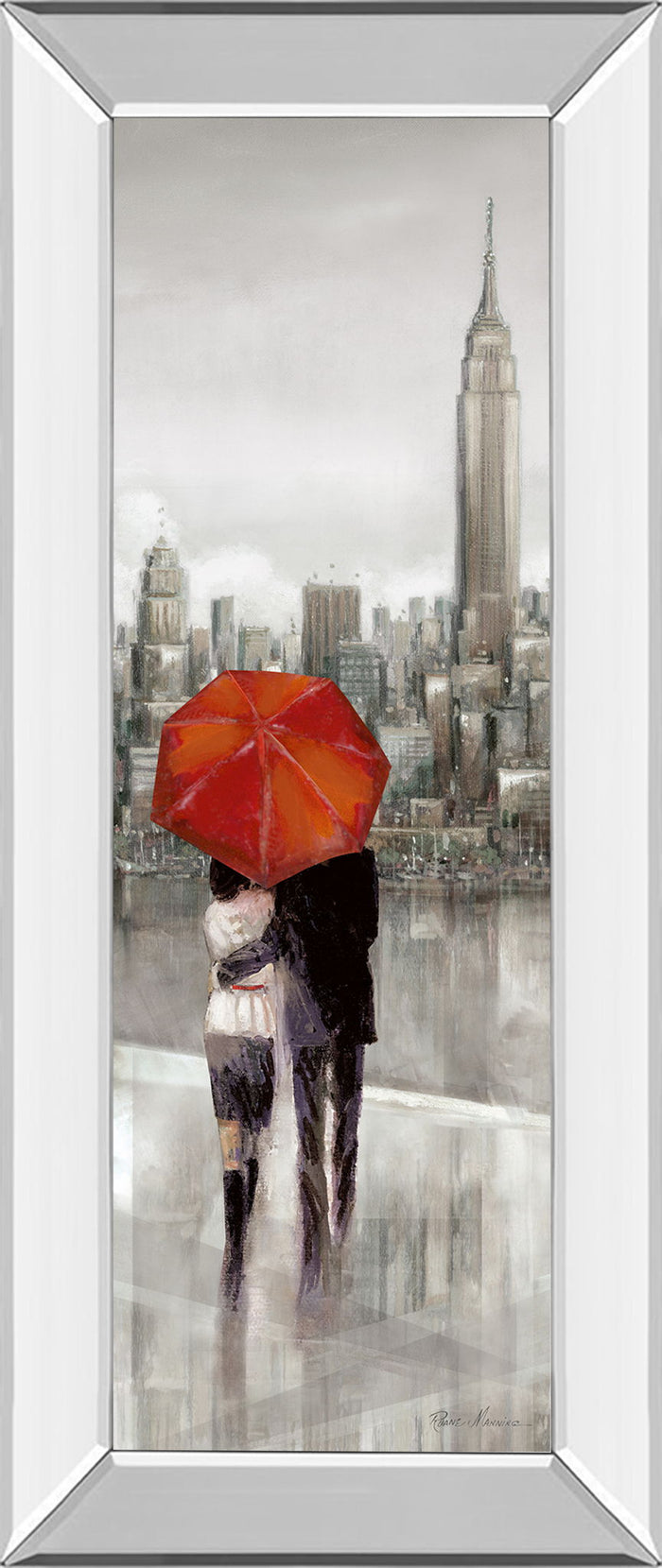 New York Stroll By Ruanne Manning - Mirror Framed Print Wall Art - Gray