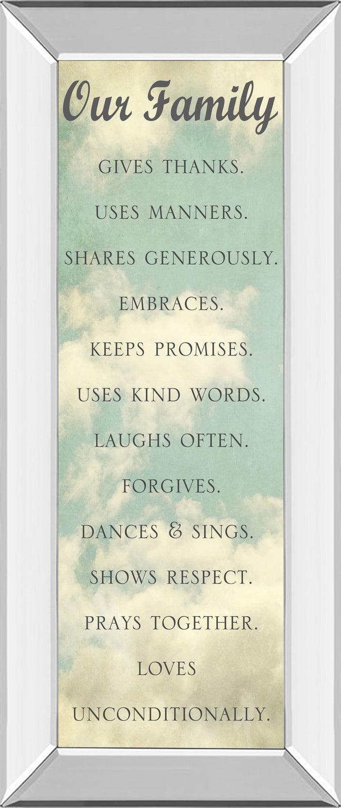 Our Family By Sarah Gardner - Mirror Framed Print Wall Art - Light Blue