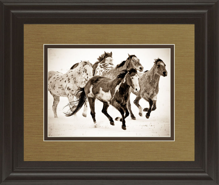 Painted Horses Run By Carol Walker - Framed Print Wall Art - Light Brown