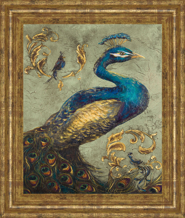 Peacock On Sage I By Tiffany Hakimipour - Framed Print Wall Art - Beige