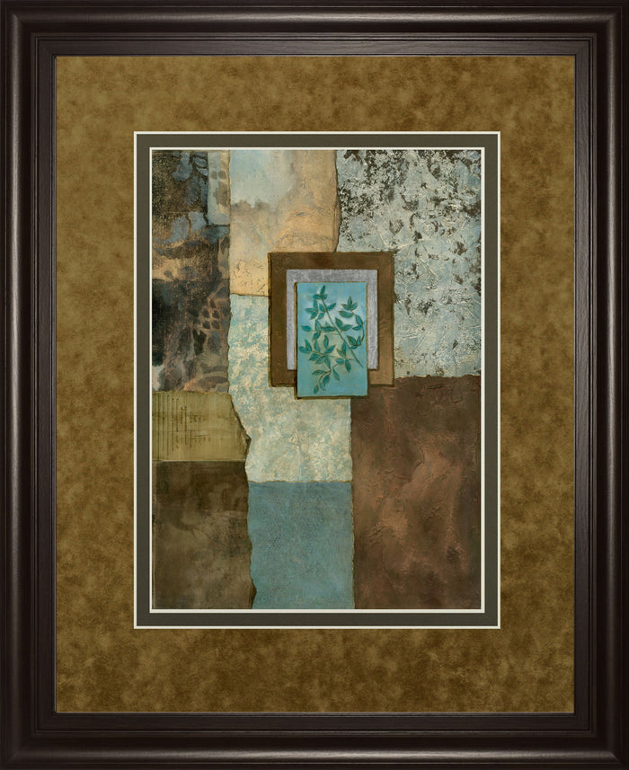Petites Fleurs Sur Le Bleu Il By Norm Olson - Framed Print Wall Art - Light Brown