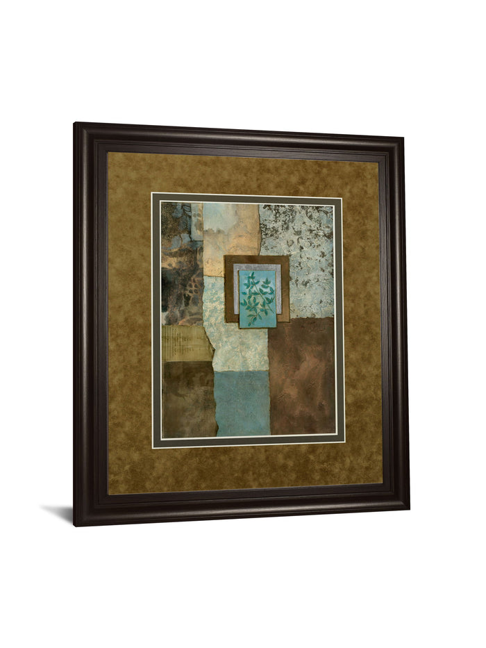 Petites Fleurs Sur Le Bleu Il By Norm Olson - Framed Print Wall Art - Light Brown