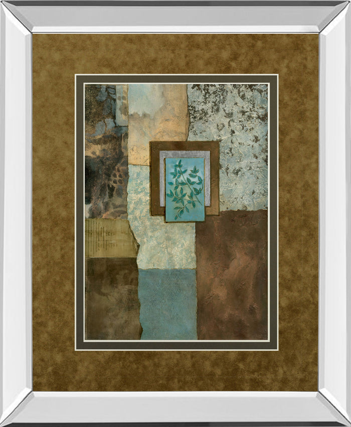 Petites Fleurs Sur Le Bleu Il By Norm Olson - Mirror Framed Print Wall Art - Light Brown