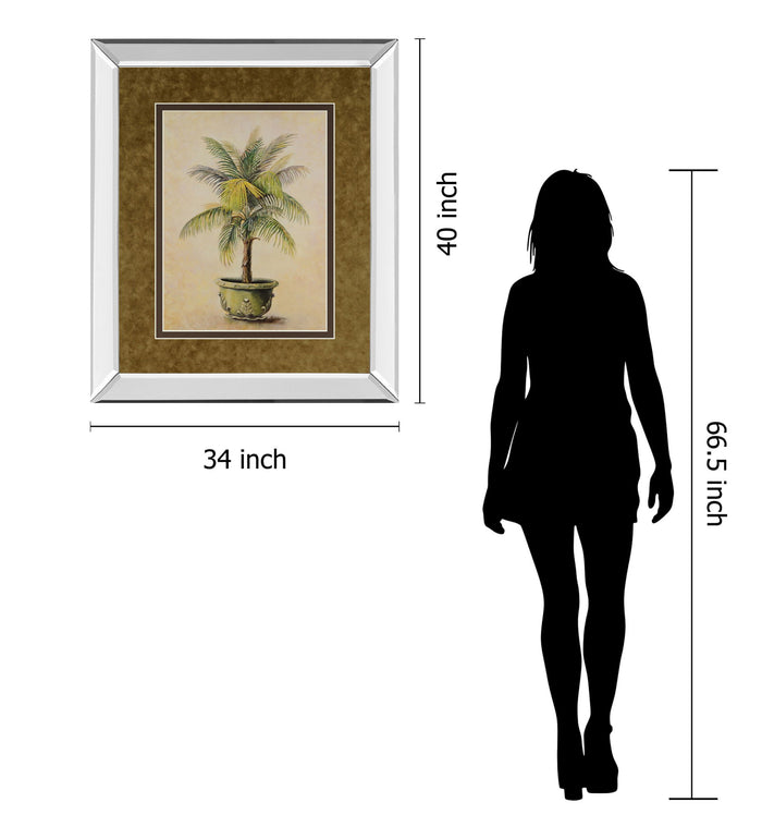 Potted Palm I - Mirror Framed Print Wall Art - Light Brown