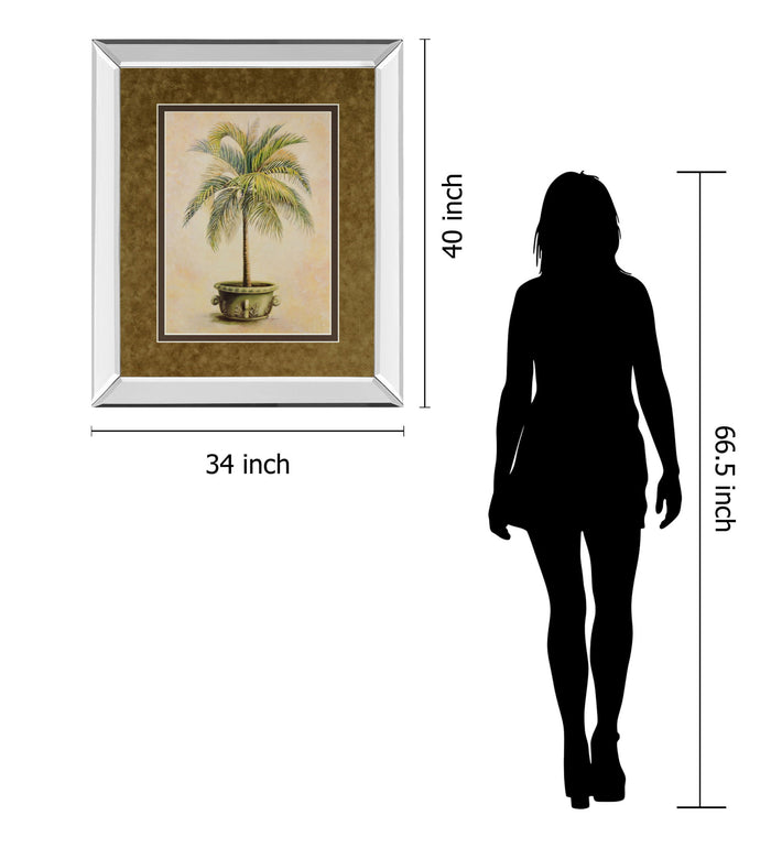 Potted Palm Il - Mirror Framed Print Wall Art - Light Brown