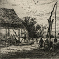 Charles JACQUE - Puits dans la Cour de Ferme - Etching - 1845 - detail