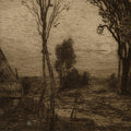 Gaston de LATENAY - Puits de Ferme par Soir de Pleine Lune Voilée - Etching - circa 1910